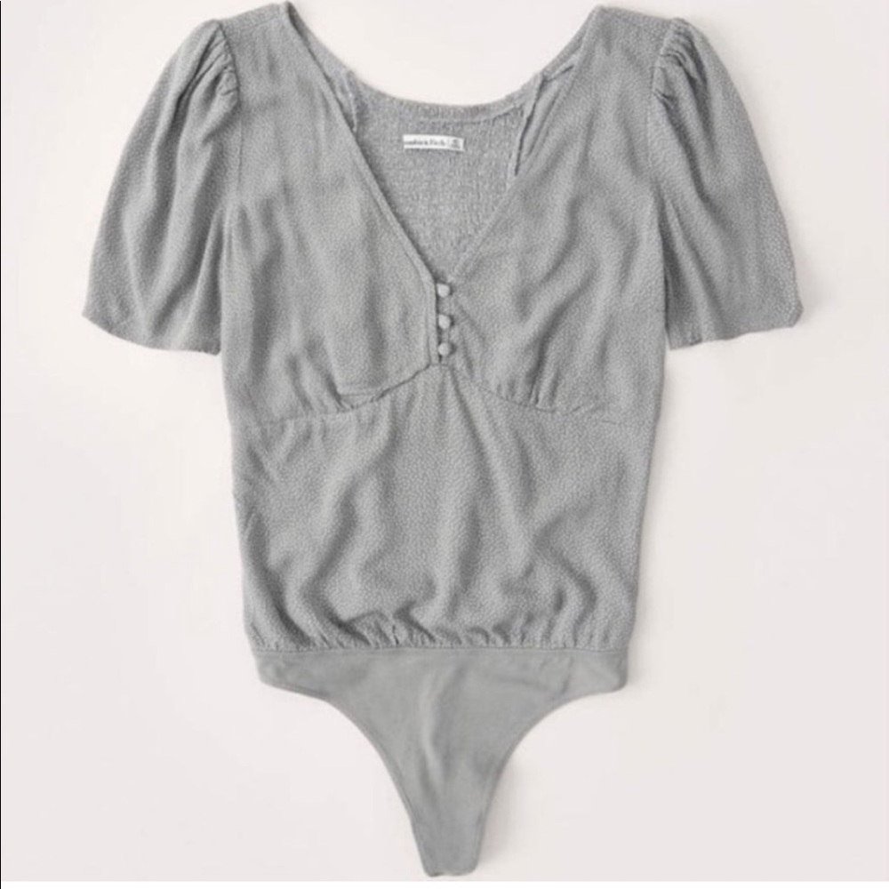 Abercrombie & Fitch Sage Green Button Short-Sleeve Polka Dot Bodysuit